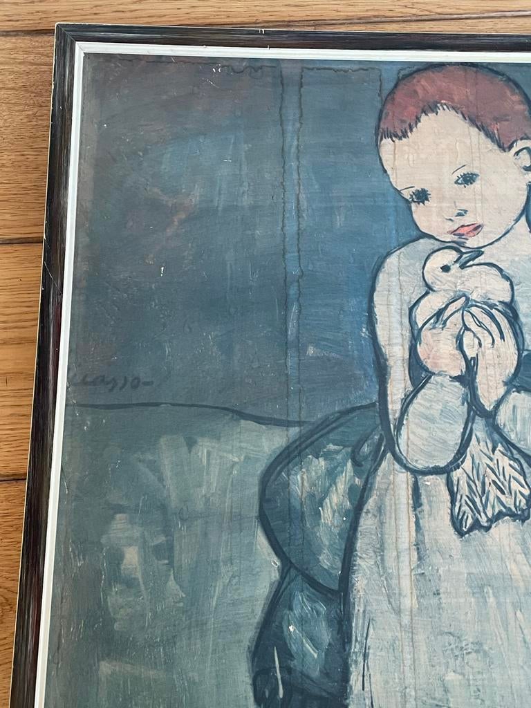 Vintage reproductie 'Meisje met duif' - Picasso stijl, Ophalen of Verzenden