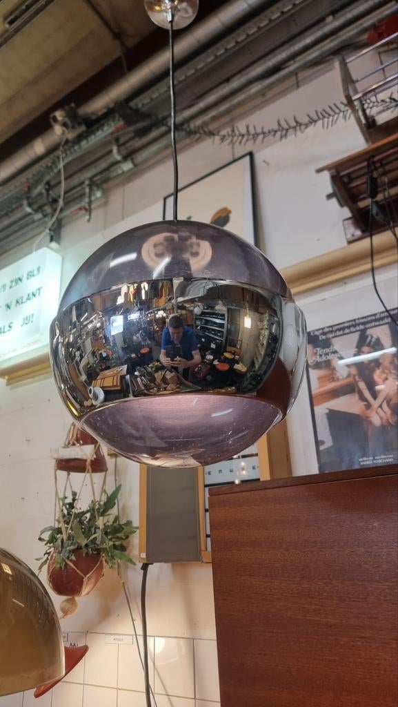 Vintage 'Bug-eye' hanglamp space age chroom en kunststof, Kunststof, Gebruikt, ,, Ophalen of Verzenden