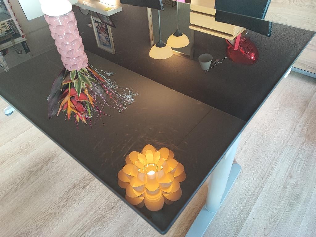 Glazen eettafel 80 x 160, Huis en Inrichting, Tafels | Eettafels, Ophalen, Gebruikt, 50 tot 100 cm, Vijf personen of meer