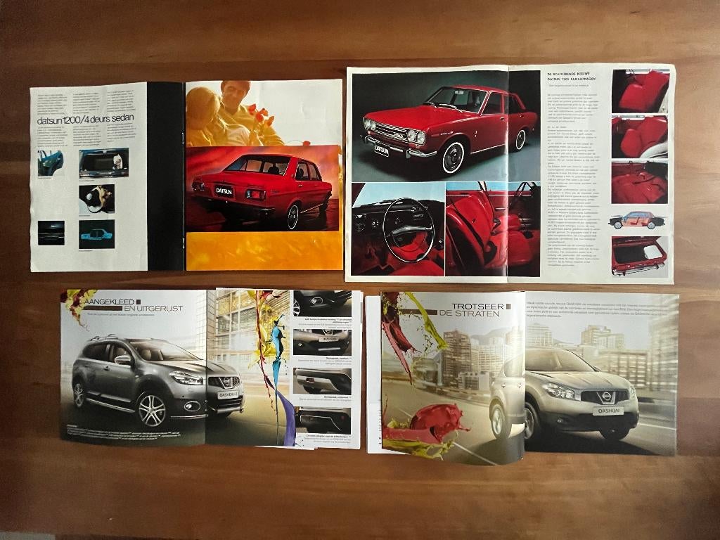 Vier Datsun en Nissan oude folders, Ophalen of Verzenden, Zo goed als nieuw, Nissan