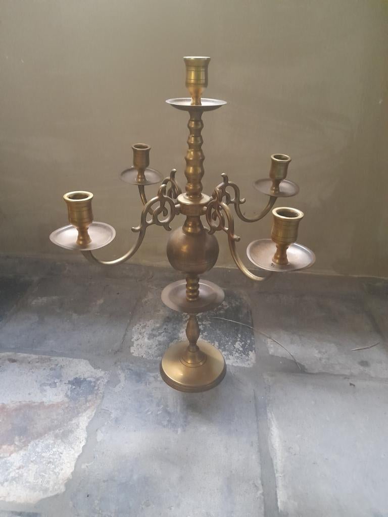 Grote koperen 5 arms kandelaar, Ophalen, Koper of Brons