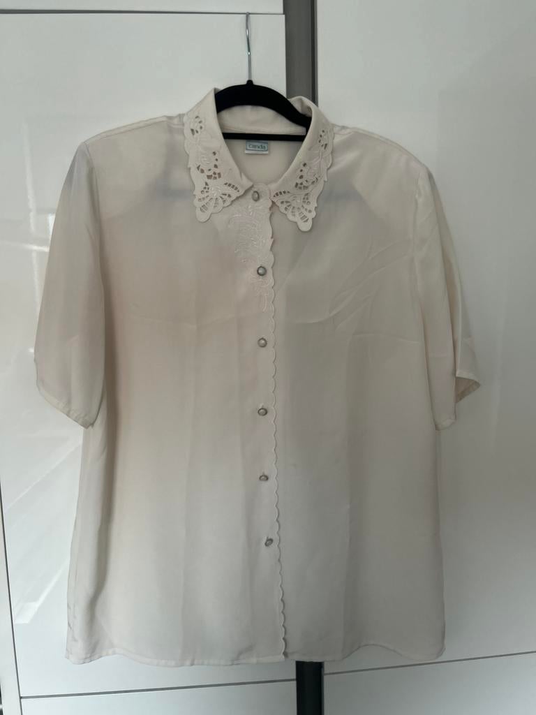 C&A creme blouse met korte mouw, kanten details maat 44 XXL, Kleding | Dames, Blouses en Tunieken, Ophalen of Verzenden, Zo goed als nieuw
