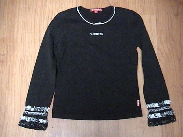 CARBONE zwart shirt met witte tekst + zwart witte roezeltjes, Gebruikt, Meisje, Carbone, Ophalen of Verzenden