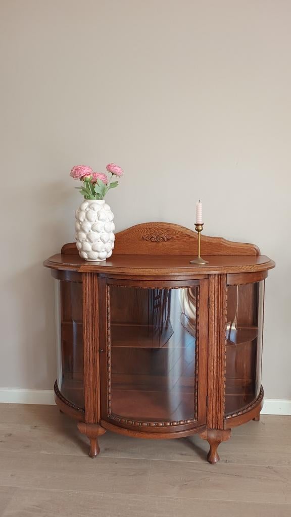 Mooi warm eiken vintage antiek vitrinekastje, Antiek en Kunst, Antiek | Meubels | Kasten, Ophalen