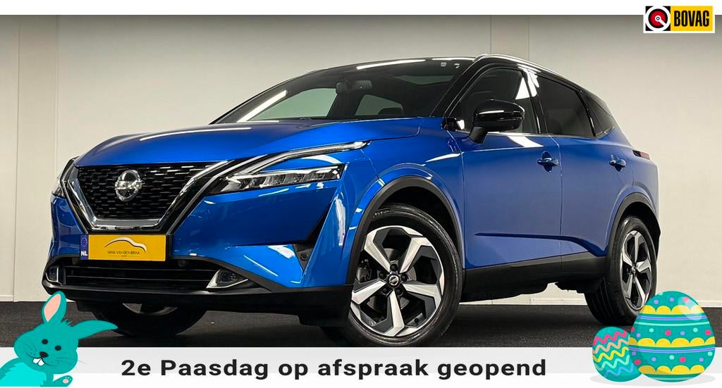 Nissan Qashqai 1.3 MHEV Xtronic N-Connecta*Panodak*Navi*360C, Zwart, 4 cilinders, Blauw, Leder en Stof