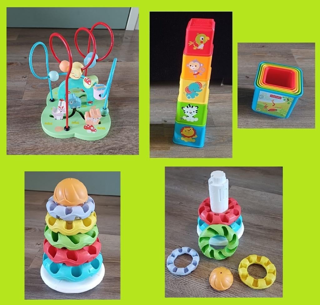 kralenspiraal + stapel toren ringen + fisher price blokken &, Ophalen of Verzenden, Gebruikt, Overige typen