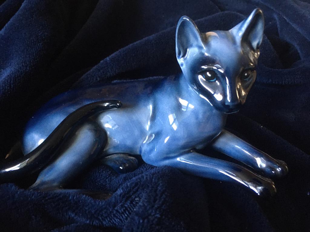 Vintage keramiek Siamese katten beeld russian blue, Verzamelen, Ophalen of Verzenden, Zo goed als nieuw, Dier