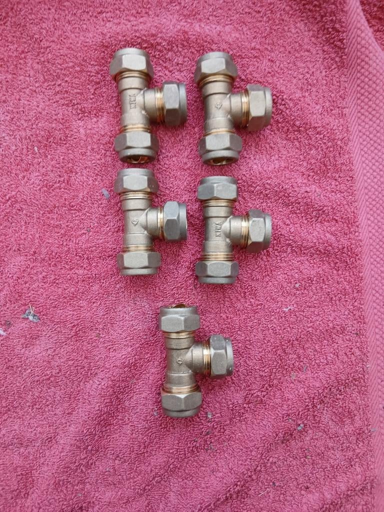 Knelkoppeling T stuk 5 stuks 15mm, Ophalen of Verzenden, Nieuw, Koper, Overige typen