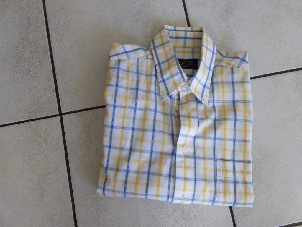 Geruit heren overhemd korte mouw - Wit, blauw, geel, ADAM, Overige kleuren, Zo goed als nieuw, Halswijdte 39/40 (M)