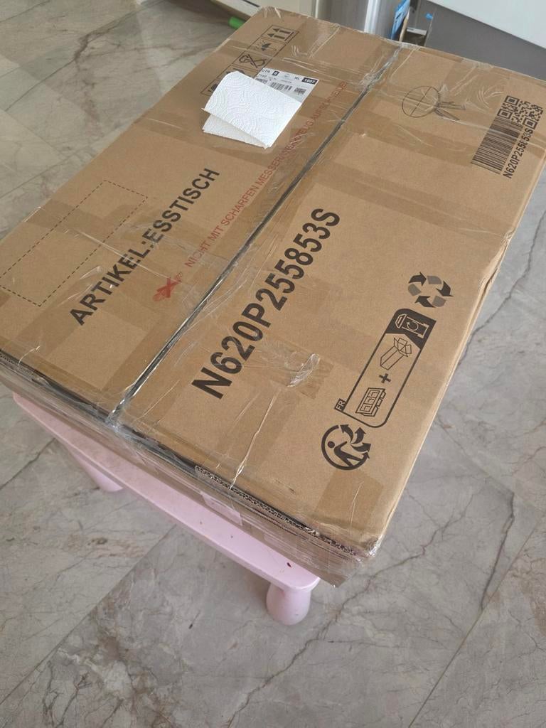 Nieuwe ronde eettafel in verpakking, Ophalen, 100 tot 150 cm, Rond, Nieuw