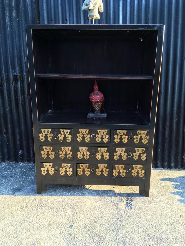 Chinese apothekerskast ladekast chinees kast handbeschilderd, Verburgt Vintage, Gebruikt, 5 laden of meer, 100 tot 150 cm