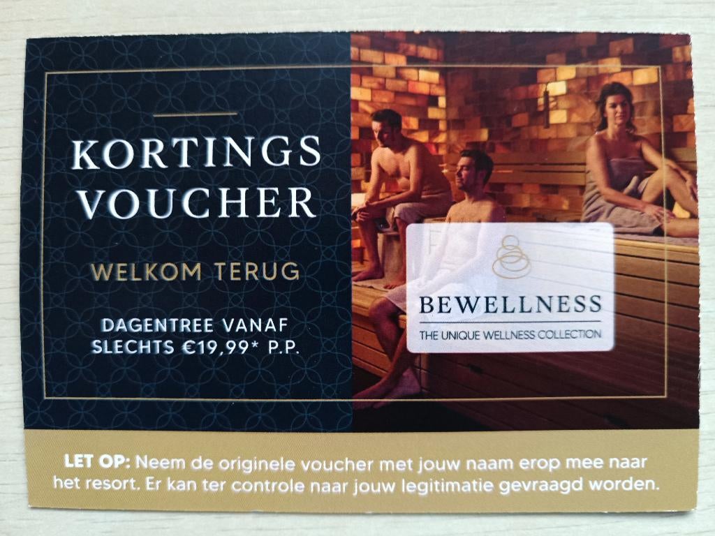 2 kortingsvouchers voor een sauna van bewellness, Twee personen, Kortingsbon, Spa of Sauna