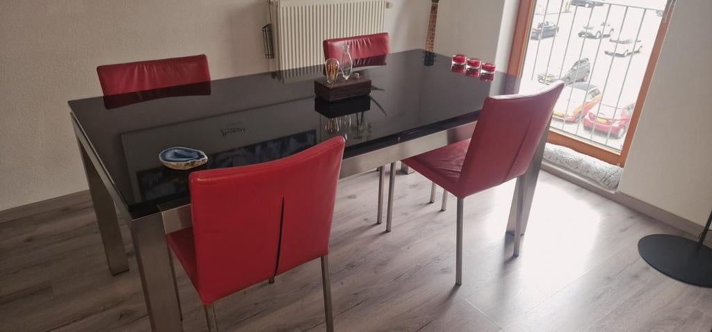 Design eettafel met graniet tafelblad (180x90x74), Huis en Inrichting, Tafels | Eettafels, Ophalen, Gebruikt, Overige materialen