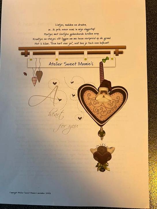 Patroon A Heart for You, Atelier Sweet Moonie’s., Hobby en Vrije tijd, Vilt, Ophalen of Verzenden, Zo goed als nieuw, Boek of Patroon