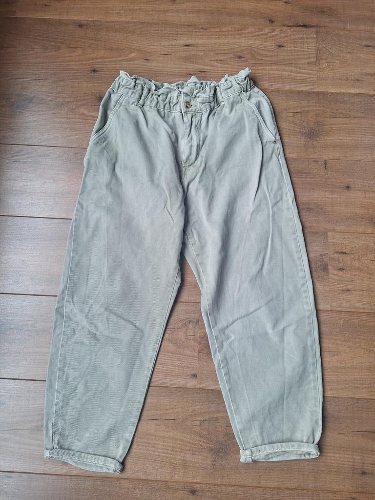 Zara Lichtgroene/khaki paper bag broek - Maat 42, Zara, Ophalen of Verzenden, Maat 42/44 (L), Groen