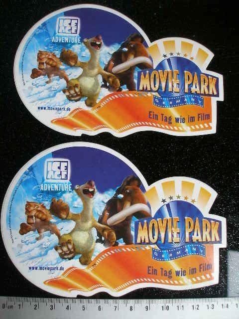 2x sticker movie park germany logo ice age adventure, Verzenden, Zo goed als nieuw, Bedrijf of Vereniging