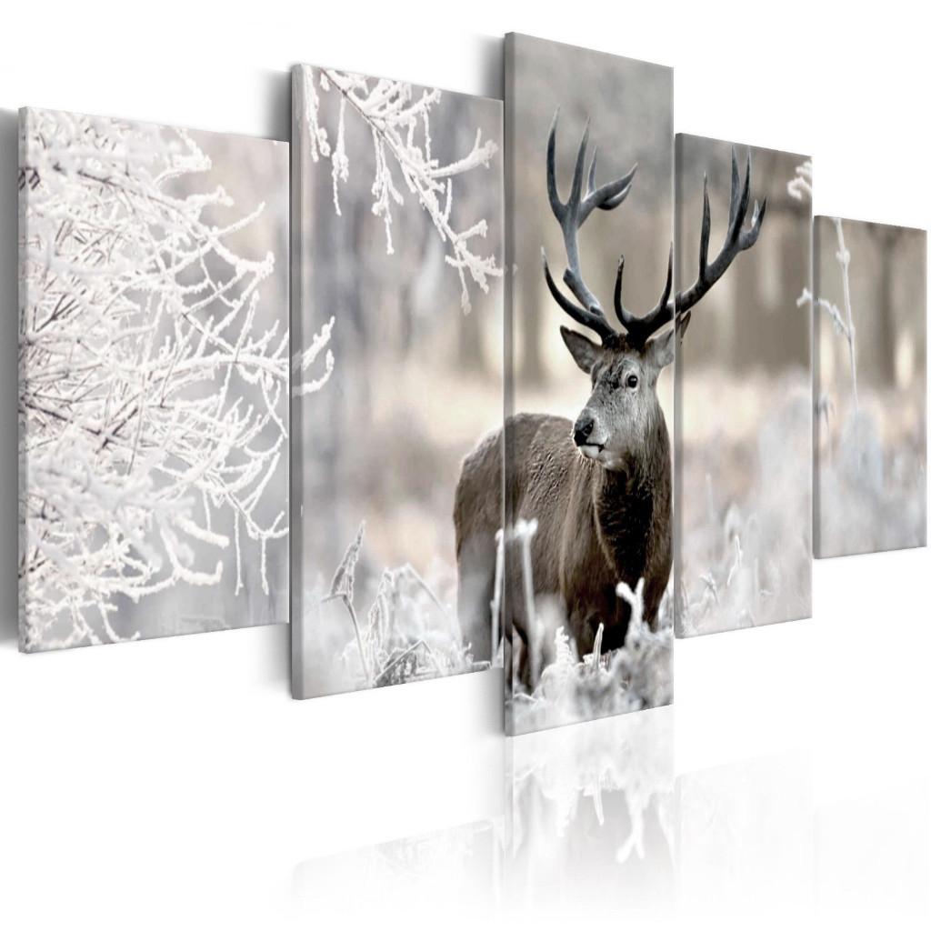 881 Hert Natuur 5 Luik Canvas Schilderij 200x100cm 2 maten, Ophalen of Verzenden