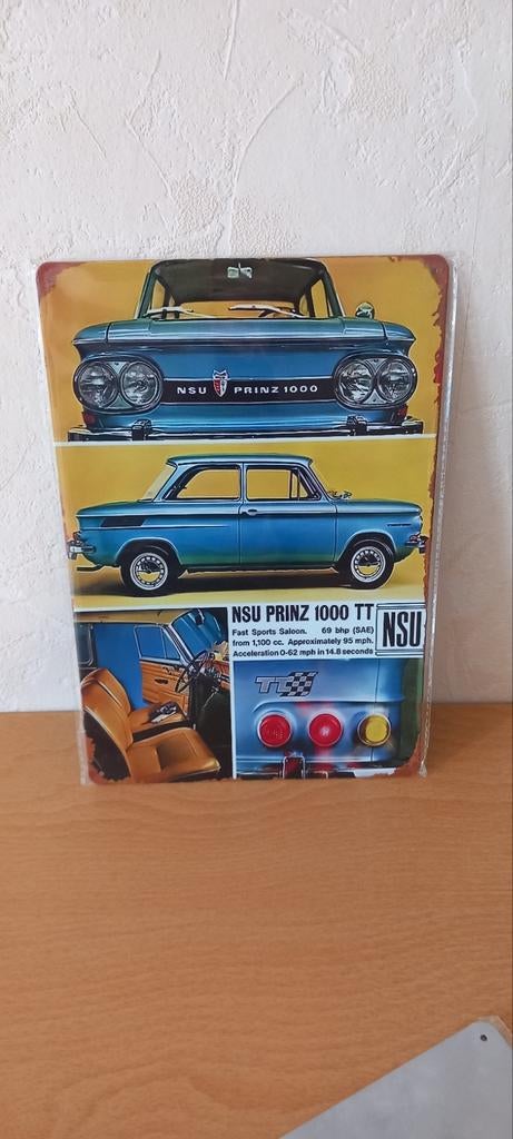 Nieuw Blikken Bord NSU Prinz 1000 TT - 20x30 cm, Verzamelen, Ophalen of Verzenden, Nieuw, Reclamebord