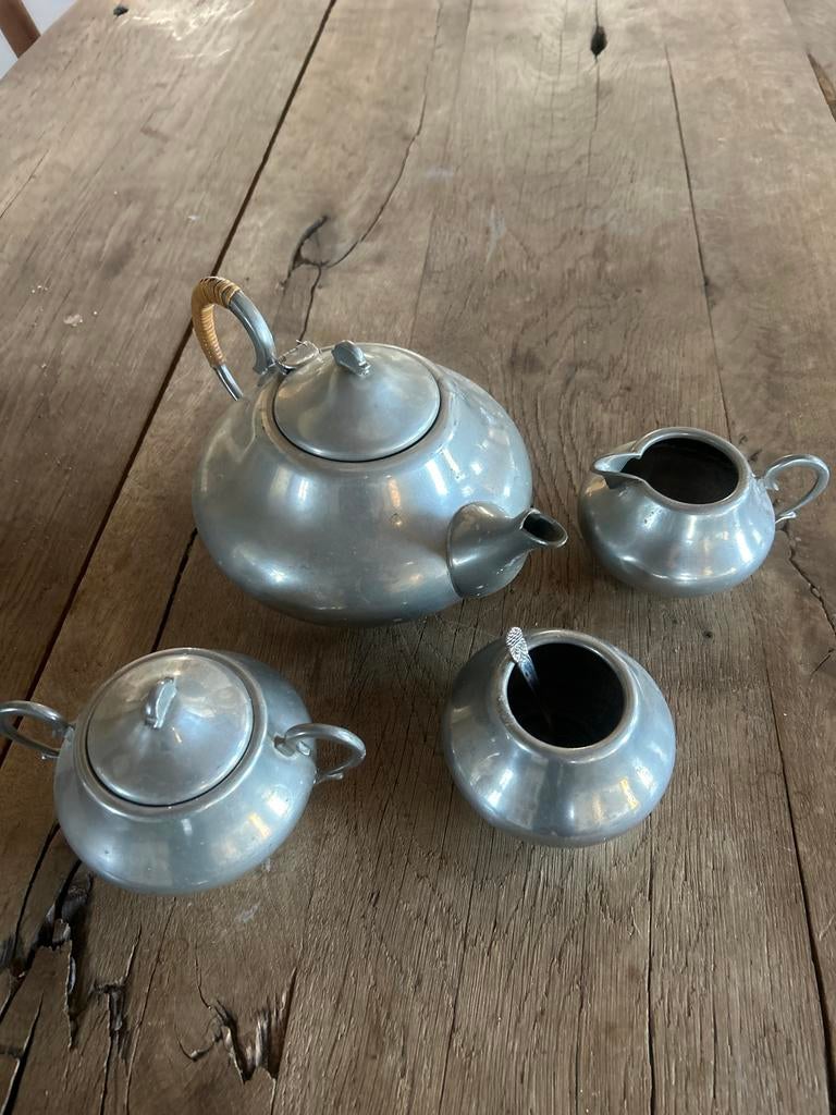 Antiek tinnen theeservies, 4-delig, Ophalen of Verzenden