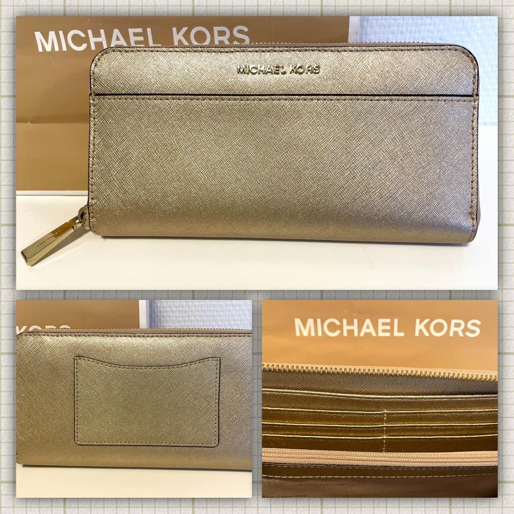 🌼Michael Kors Jet Set Travel portemonnee, Leer, Goud, Overige merken, Overige kleuren, Ophalen of Verzenden, Zo goed als nieuw