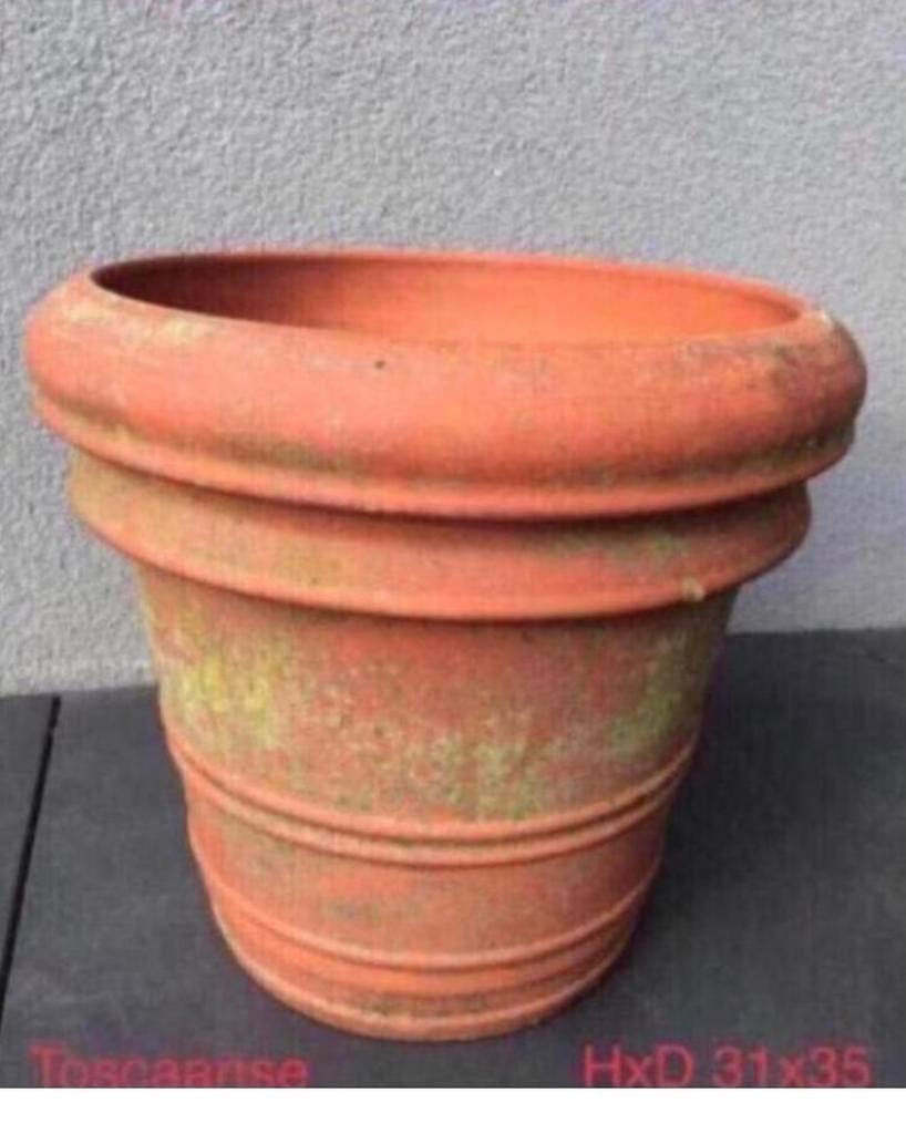 Terracotta bloempot Toscaanse stijl HxD 31x35 cm, Tuin en Terras, Bloempotten, 25 tot 40 cm, Gebruikt, Rond, Ophalen of Verzenden