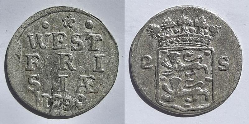 Dubbele wapenstuiver West Frisia 1790, Verzenden, Vóór koninkrijk, 10 cent, Zilver