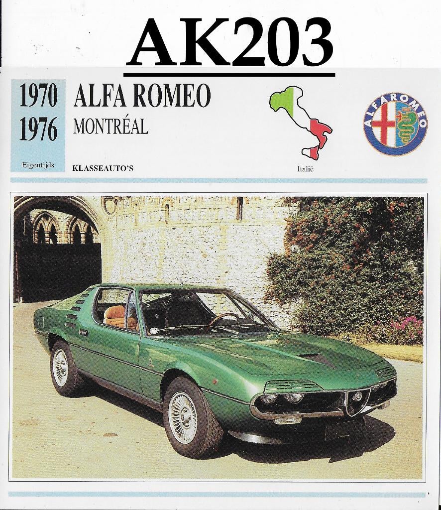 Ak203 autokaart alfa romeo montreal ( 1970 - 1976 ), Ophalen of Verzenden, Zo goed als nieuw, Auto's