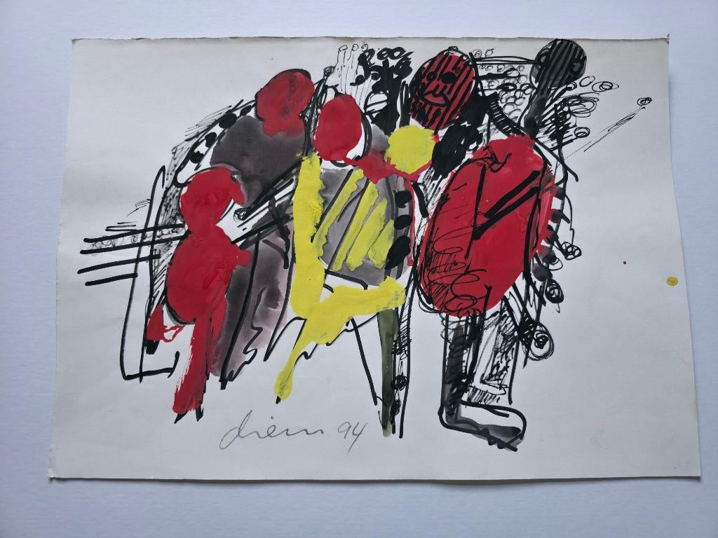 Gemengde Techniek van Peter Diem 50x35 cm., Antiek en Kunst, Ophalen of Verzenden