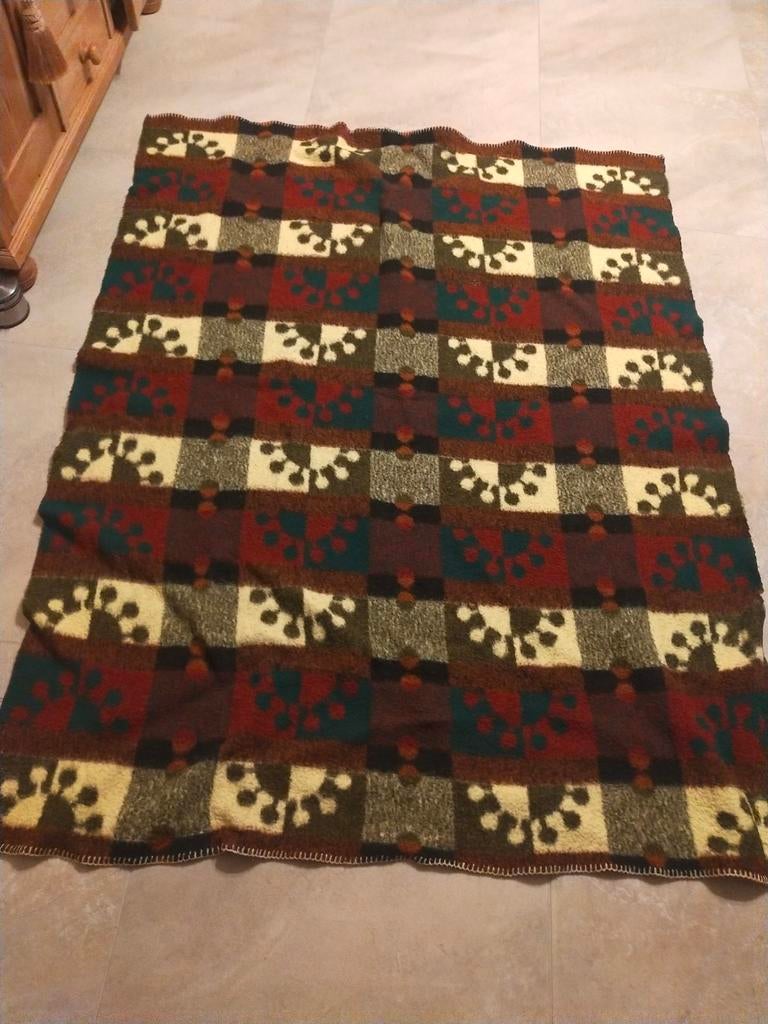 VINTAGE DEKEN WOLLEN BOHO HIPPIE RETRO 60 70 80 FLOWER POWER, Ophalen of Verzenden, Overige typen