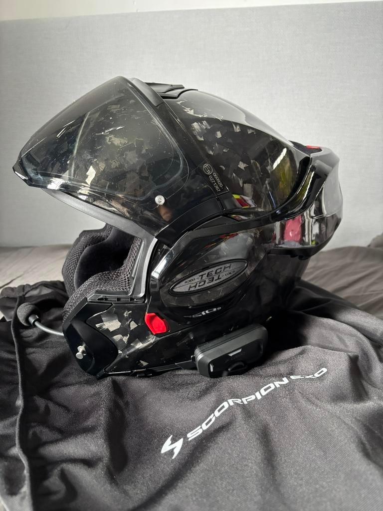 Scorpion exo tech/forged carbon/cardo freecom4X, Motoren, Systeemhelm, Heren, S, Tweedehands