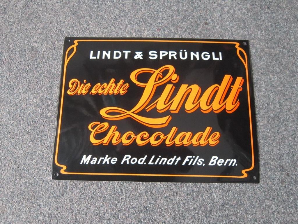 LINDT CHOCOLADE EMAILLE RECLAMEBORD, Ophalen, Zo goed als nieuw, Reclamebord