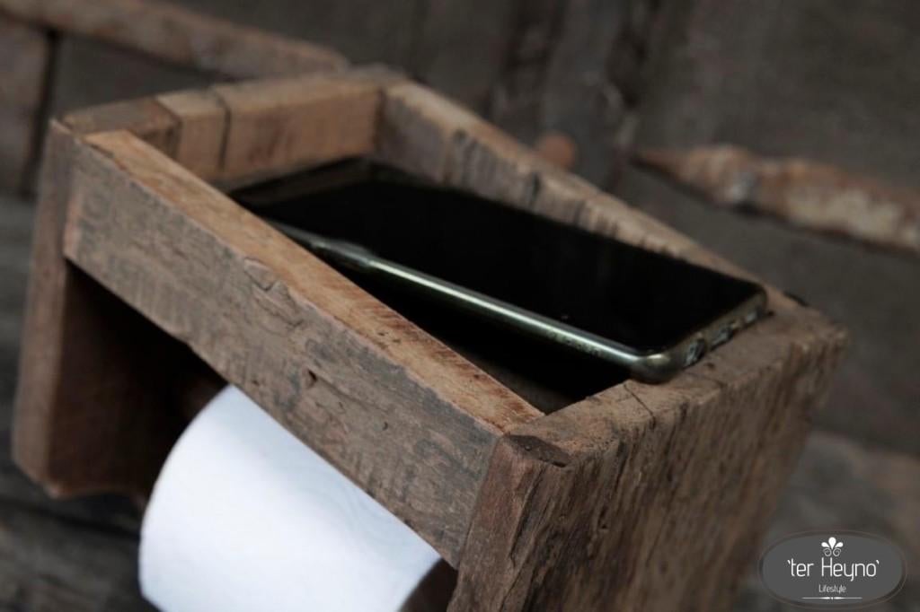 Oud houten toiletrol houder wc hout stoer sober landelijk, Verzenden, Nieuw