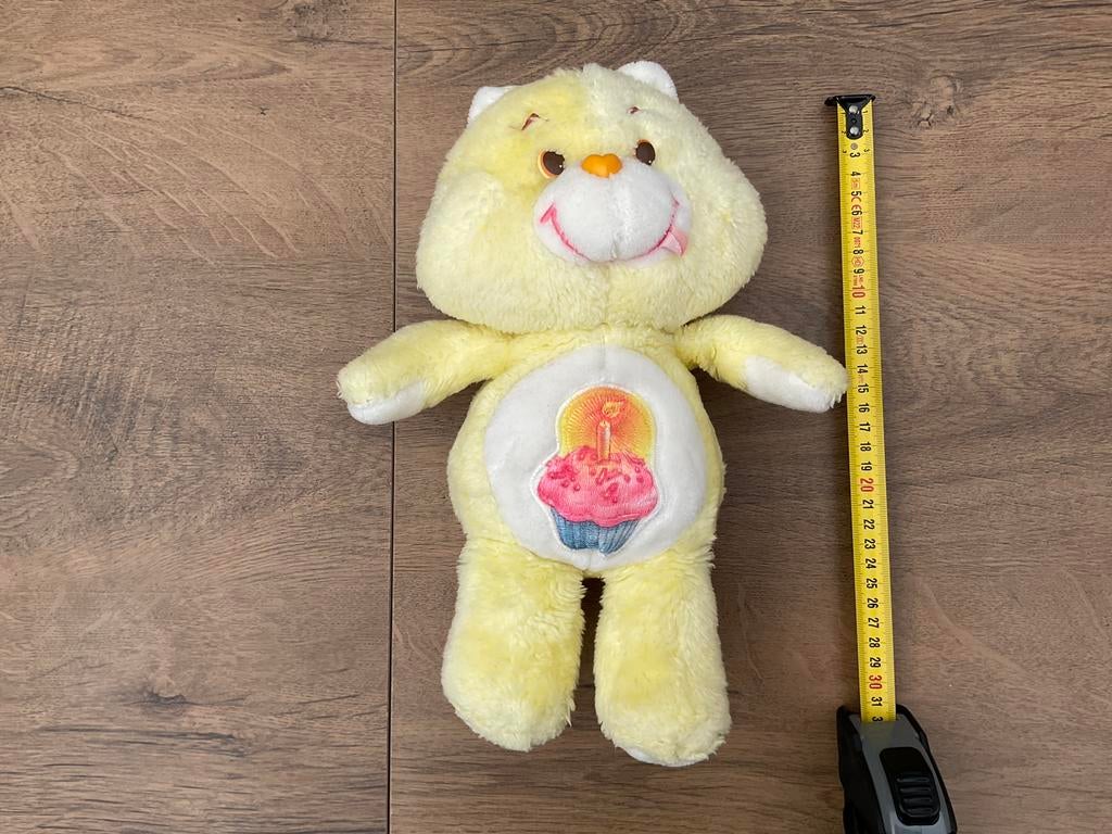 Zgan, niet kapot, vintage gele troetelbeer carebear 20cm, Ophalen, Zo goed als nieuw, Stoffen beer, Overige merken