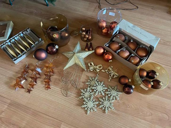 Complete kerstboom inrichting kerstbal kerstster goud oranje, Diversen, Kerst, Ophalen, Gebruikt