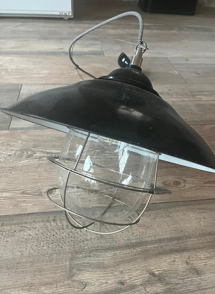 Twee hanglampen in scheepvaartstijl, Ophalen, Gebruikt, Glas, Minder dan 50 cm