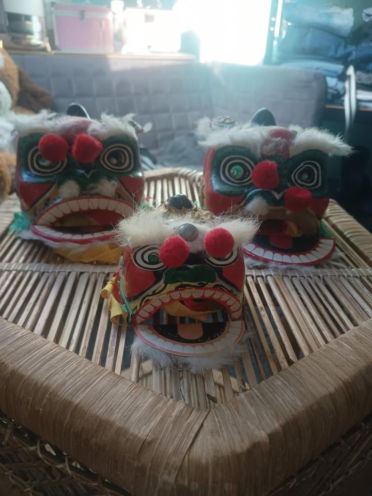 Drie Chinese Leeuwendans Maskers, Ophalen of Verzenden