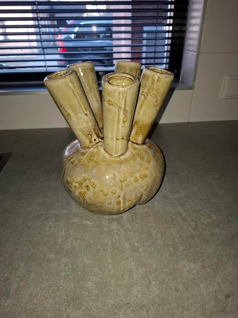 Keramieken tulpenvaas met 5 tuiten, Ophalen, Overige kleuren, Aardewerk of Porselein, Zo goed als nieuw