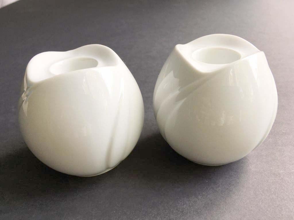 Vintage Arzberg Tulpenbol vormige Kandelaar Porselein x 2, Overige materialen, Wit, Ophalen of Verzenden, Zo goed als nieuw