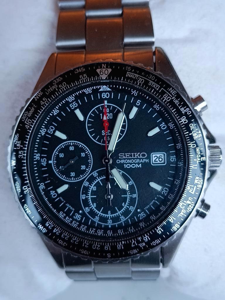 SEIKO Flightmaster Pilot Chrono Quarts sportswatch 7T92-OCFO, Seiko, Zwart, Ophalen of Verzenden, Zo goed als nieuw