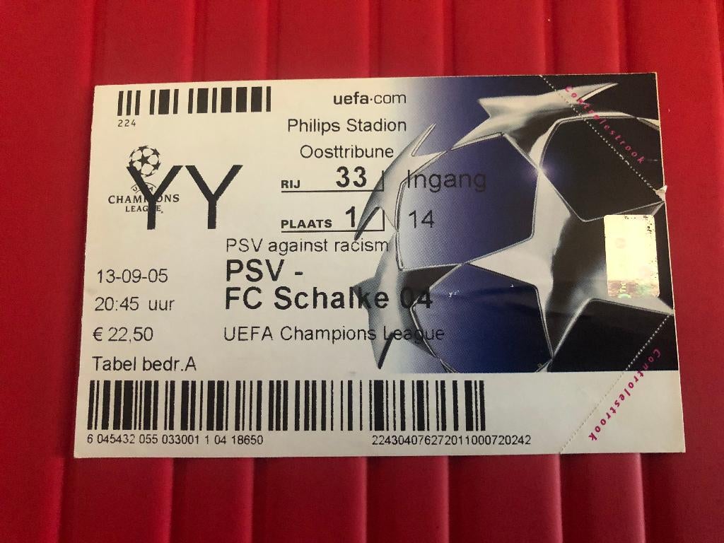 ⚽ Ticket CL PSV - Schalke 04 2005/2006 ⚽, Verzamelen, Sportartikelen en Voetbal, Ophalen of Verzenden, Zo goed als nieuw, PSV