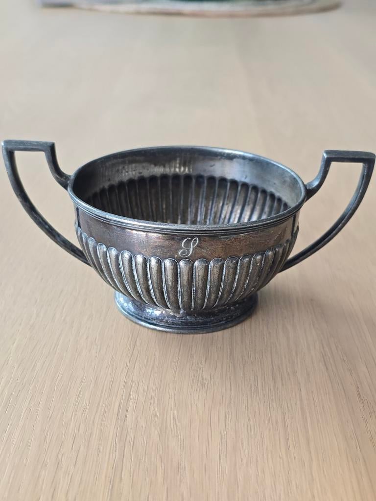 Antieke Art Deco Mappin & Webb verzilverde suikerpot €29, Antiek en Kunst, Antiek | Goud en Zilver, Zilver, Ophalen of Verzenden