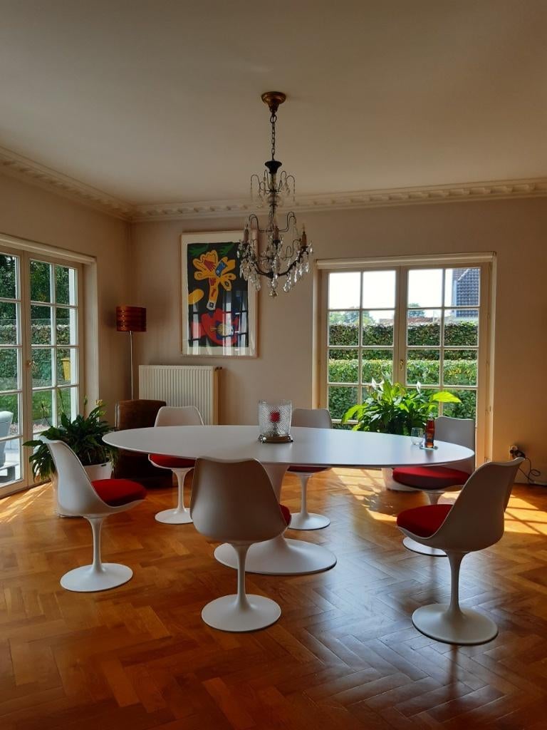 90 x 180 > 137 x 244 laminated tulipe tafels eero saarinen, Mid century ,, bauhaus, Ophalen of Verzenden, Vijf personen of meer