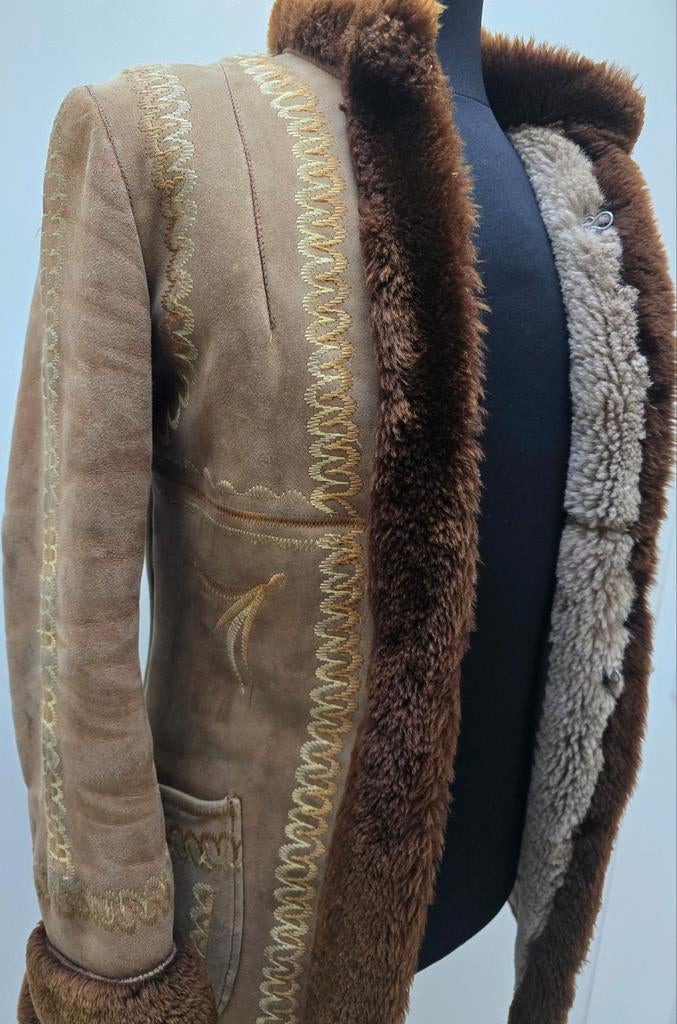 Vintage Afghaanse lammy coat borduursel mt. XS echt schaap, Kleding | Dames, Jassen | Winter, Beige, Ophalen of Verzenden, Zo goed als nieuw