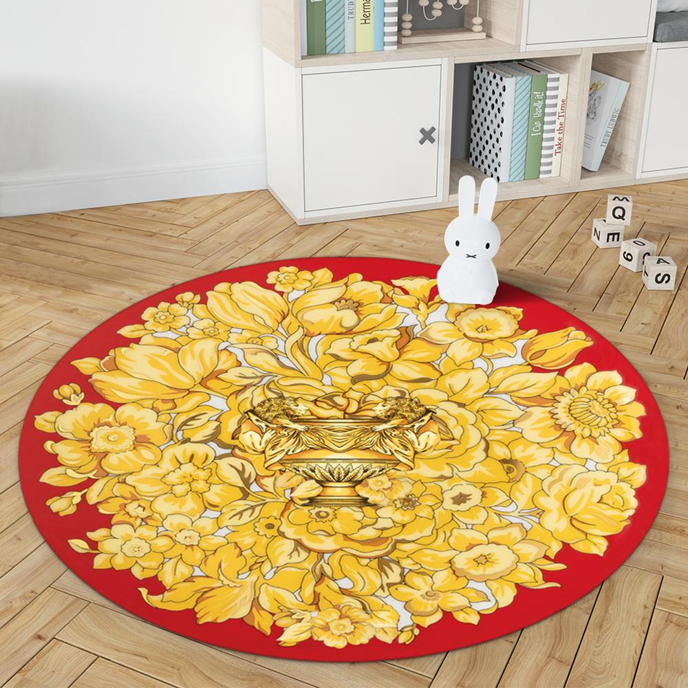 Rood Goud Bloemen Barok Rond Vloerkleed Kleed Tapijt Luxe, Verzenden, 150 tot 200 cm, Rond, Nieuw