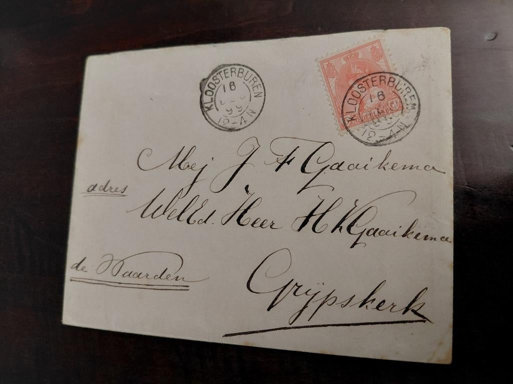 Envelop  met Kleinrondstempels  KLOOSTERBUREN 18 DEC 1899, Ophalen of Verzenden, Envelop