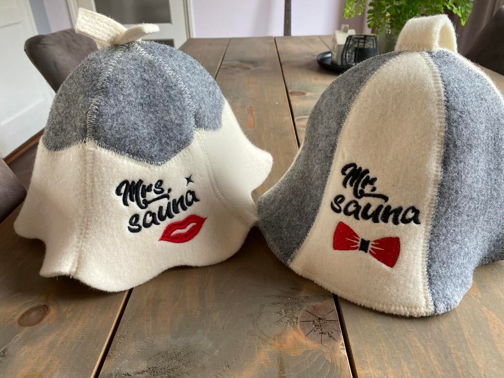 2 stuks Saunamutsen van wol - Mr. & Mrs. Sauna (nieuw), Ophalen of Verzenden, Nieuw, Toebehoren