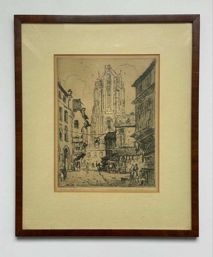 Ets 'Frankfurt' van Martin van Waning (1889-1972), Antiek en Kunst, Kunst | Etsen en Gravures, Ophalen of Verzenden