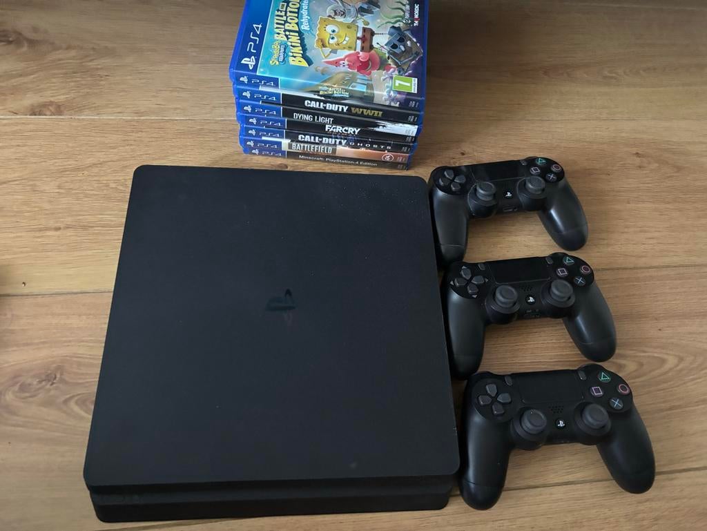 Playstation 4 met 3 controllers en 7 spellen, Ophalen, 1 TB, Met 3 controllers of meer, Slim