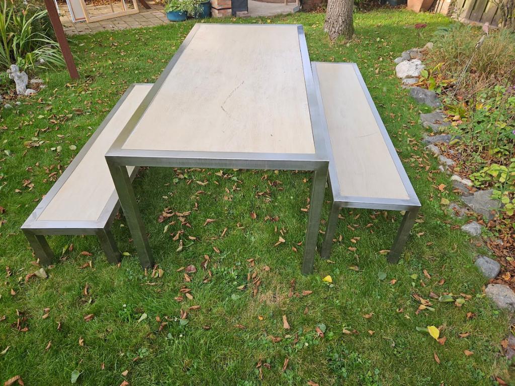 tafel, bank en laag bankje, Huis en Inrichting, Tafels | Eettafels, Zo goed als nieuw, 50 tot 100 cm, 200 cm of meer, Vijf personen of meer