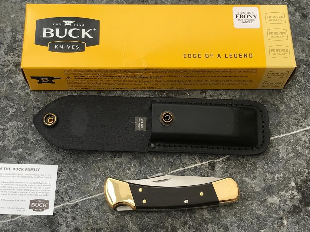 BUCK 110 FOLDING HUNTER EBONY  TIJDLOOS ZAKMES met, Vintageknives.nl, Nieuw, Ophalen of Verzenden, Maarten@Vintageknives.nl